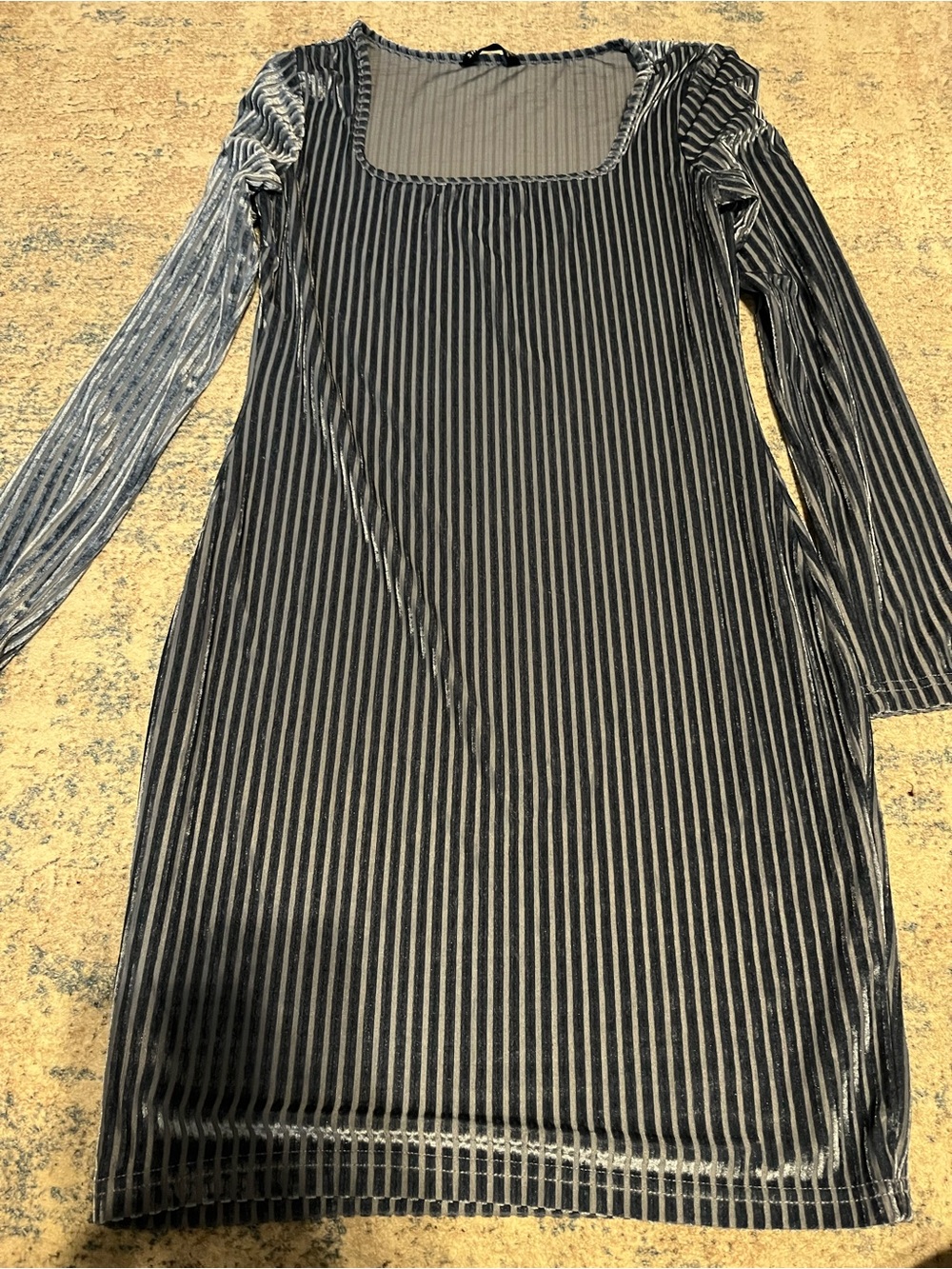 SHEIN Black and Silver Velvet-Striped Square Neck Maxi Dress